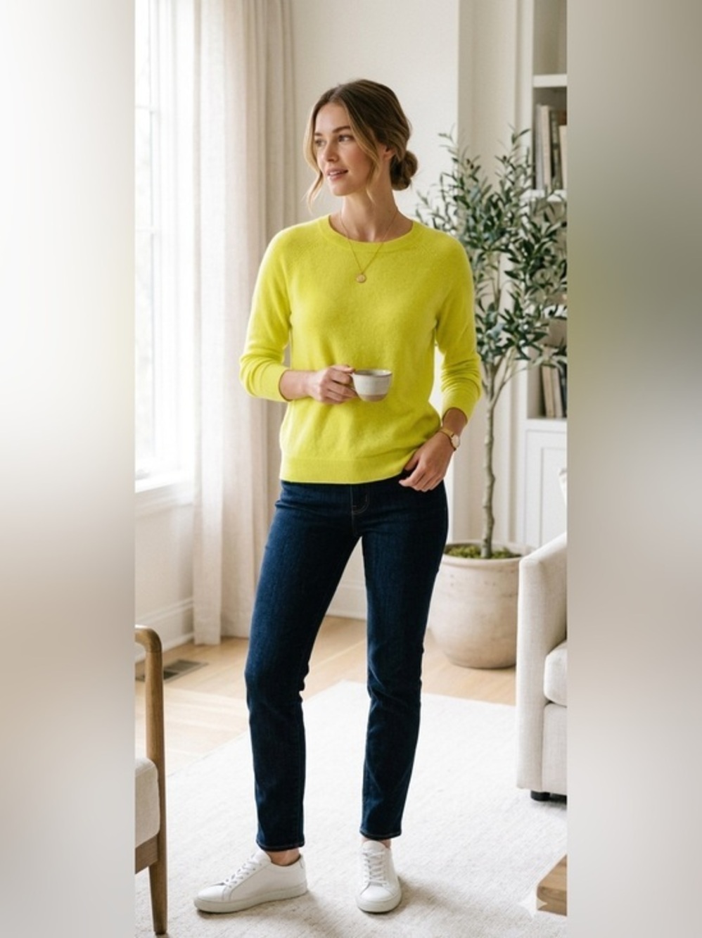 Apt. 9 Women’s Small Solid Yellow Scoop Neck 100% Cashmere Knit Sweater Top S